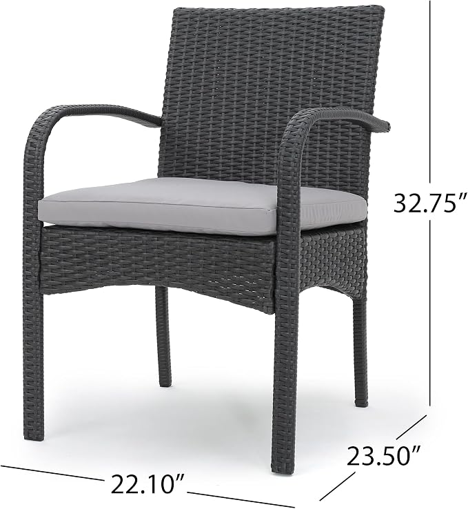 Christopher Knight Home Stillwater Outdoor 6-Seater Aluminum Dining Set with Wicker Chairs and Bench, Sandblast Dark Gray and Gray