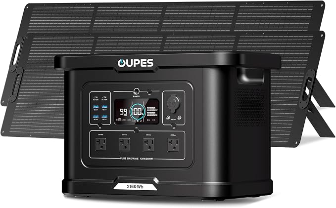 OUPES Exodus 2400 Solar Generator with 2x240W Panels, 2400W/2160Wh Portable Power Station with APP Control & UPS for RV, Home Backup, Professional Outdoor Use