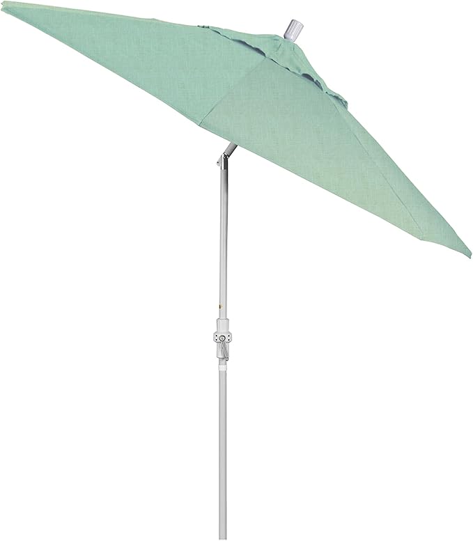 California Umbrella 9' Round Aluminum Patio Umbrella, Crank Lift, Collar Tilt, White Pole, Spa