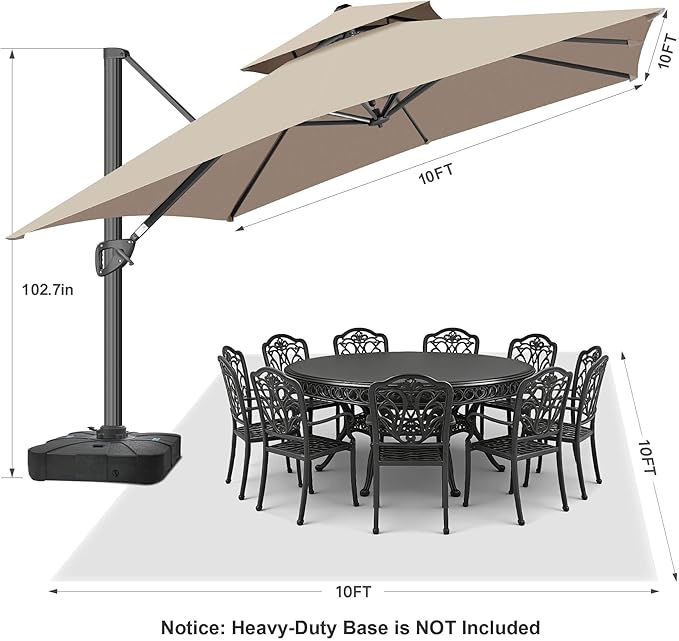 FLAME&SHADE 10 X 10 FT Cantilever Patio Umbrella - Large Square Offset Umbrella Outdoor Patio with 360-Degree Rotation and 3-Year Fade Resistance Fabric for Deck Pool Backyard Garden (Taupe)