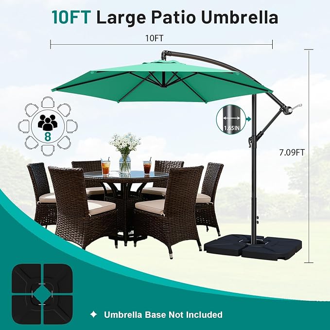 AreShark 10FT Patio Outdoor Umbrella, Offset Patio Umbrella Cantilever Umbrella, 6 Sturdy Ribs, Easy Adjustment for Garden Market Pool with Cross Base (Peacoke Blue)