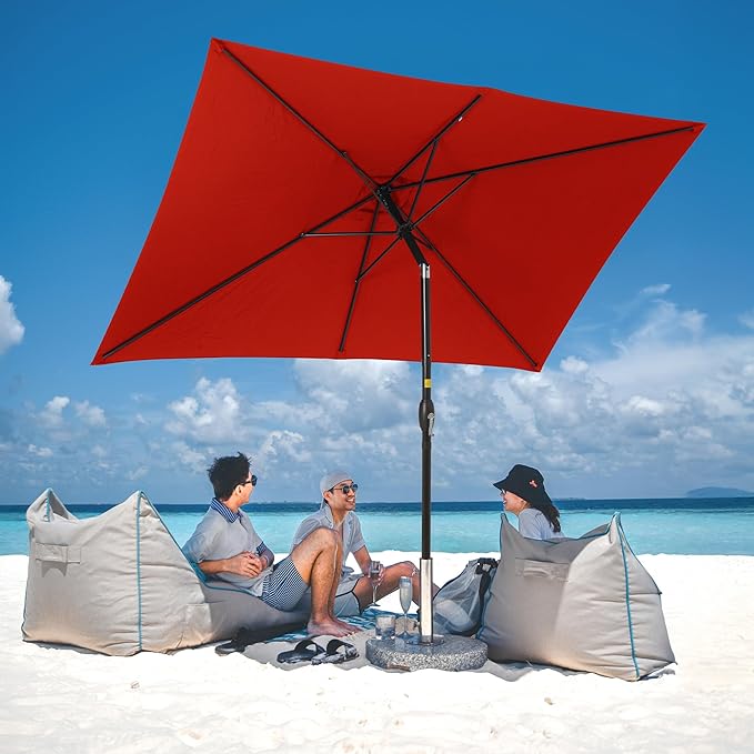 Kiss the Water 6.5' x 10' Patio Umbrella, Rectangular Outdoor Umbrella, Metal Pole Pool Umbrella with Crank and Push Button Tilt, Large Patio Umbrella with Polyester Canopy
