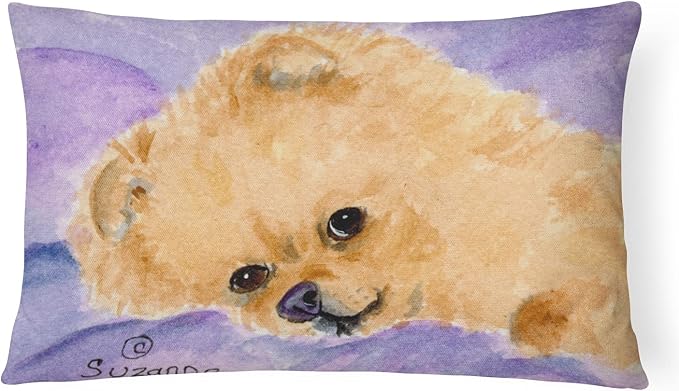 Caroline's Treasures SS8834PW1216 Pomeranian Canvas Fabric Decorative Pillow Machine Washable, Indoor Outdoor Decorative Pillow for Couch, Bed or Patio, 12HX16W