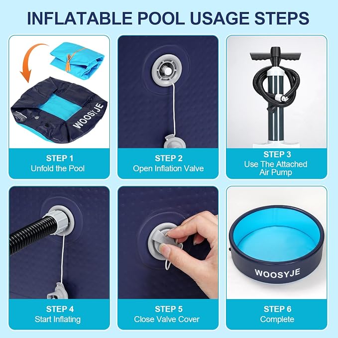Inflatable Dog Pool, Foldable Pet Swimming Pool - 79" Pet Bath Pool & Kiddie Pool, PVC, Quick Drain, Non-Slip, Collapsible Swimming Pool for Large Medium Small Dogs, Cats, Kids, Backyard, Beach