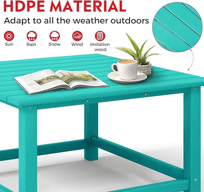 Costaelm Patio Conversation Set, Patio Chairs Set of 5 Balcony Firepit Furniture Outdoor Adirondack Square Table and Chair Backyard Furniture Set for Lawn Porch Pool Garden, Turquoise