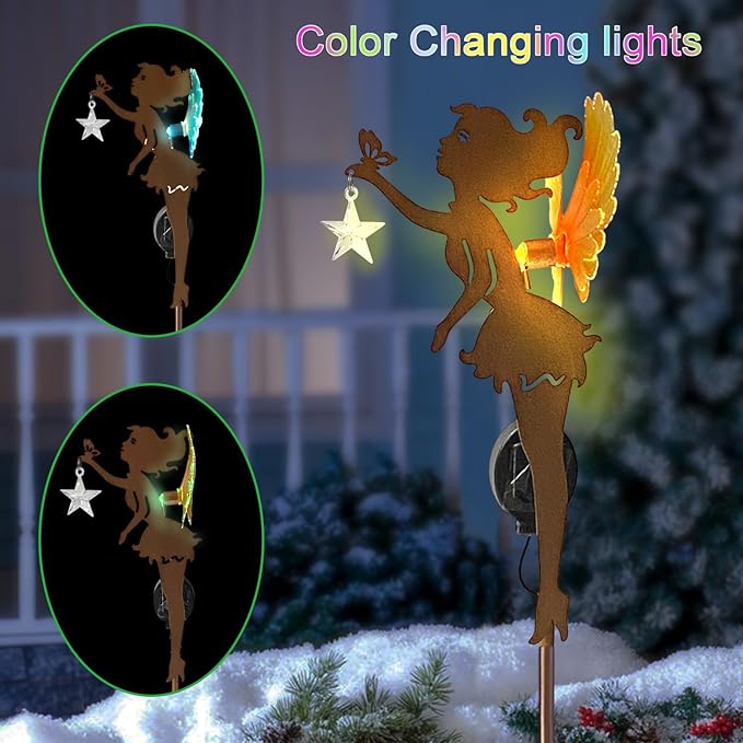 Solar Garden Statue Outdoor Decor, Art Fairy Star Figurine Light Stake, Garden Decoration Ornament for Patio Lawn Yard Pathway, Housewarming & Unique Gift for Gardening Mom Grandma