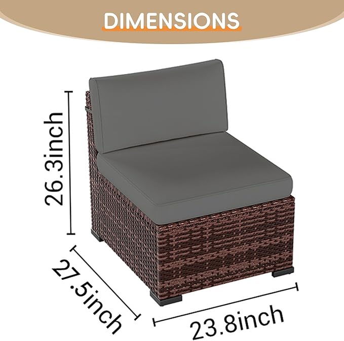 UDPATIO Patio Furniture Set, Modular Outdoor Sectional with 105°Slanted Back, 5 Pieces Rattan Conversation Set for Poolside, Backyard, Deck, with Coffee Table, Waterproof Cover, Grey