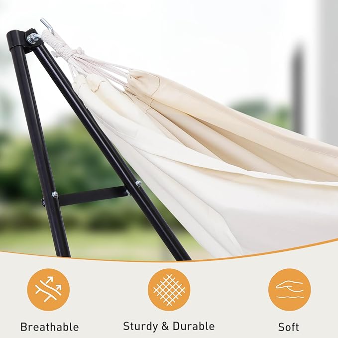 Ainfox Hammock with Foldable Stand, 2 in 1 Hammock and Swinging Chair with Carrying Bag, Portable Camping Chair Suitable for Outside, Swing,Patio,Garden,Camping Trip Beige