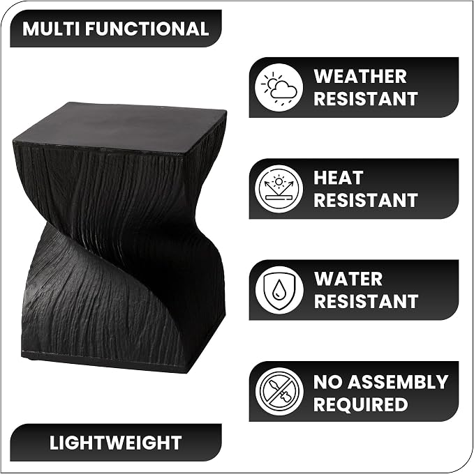 LeisureMod Modern Square Side Table, Accent End Table for Home, Outdoor Patio, Living Room Sofa, Night Stand, Weather-Resistant, Onyx Series in Black
