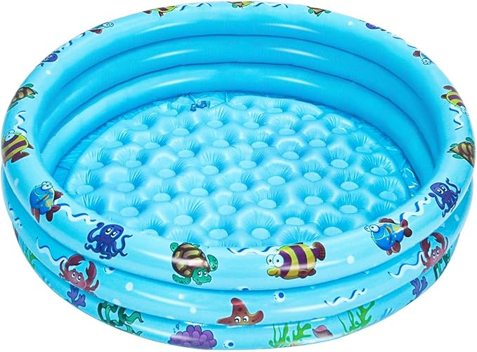 Inflatable Baby Kiddie Pools, 3 Rings Round Swimming Pool, Toddler Fun Water Swim Beach Floaties Toys, Kids Fishing Pond Ball Pit Pool, Small Infant Pool (Blue, 35 inch)