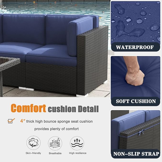 Patio Furniture Set with Fire Pit Table, 9 Pieces Outdoor All-Weather Wicker Conversation Sectional Chair Sofa Set with 2 Swivel Chairs
