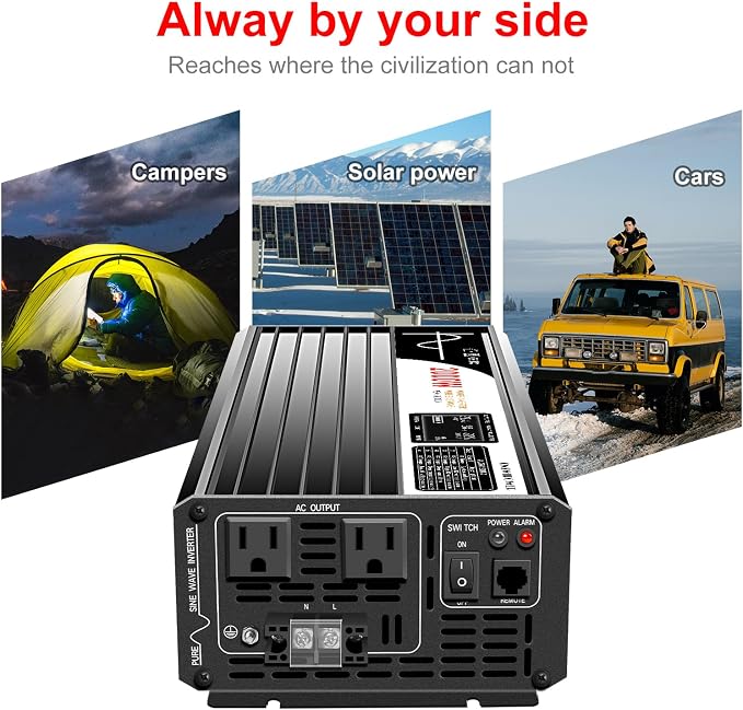 Xijia 2000W Pure Sine Wave Inverter，24V to 120V AC Converter for Home，Solar Systems，Remote and Bluetooth Control for Truck，Camping，with 2 20A AC Socket，Surge Power 4000W