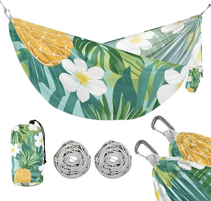 Tropical Pineapple Golden Yellow Green Palm Leaves Flower 330lb Capacity Outdoor Hammocks Hanging Hammock for Outside Camping Essentials macas mexicanas de Patio para Adulto