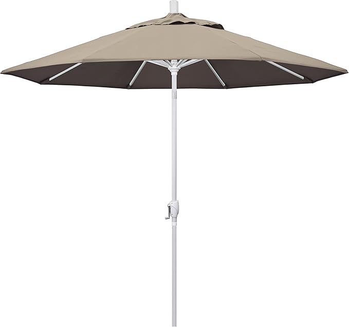 California Umbrella 9' Round Aluminum Market Umbrella, Crank Lift, Push Button Tilt, White Pole, Cilantro