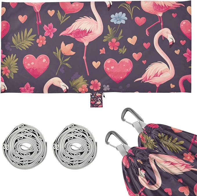 Pink Flamingos Romantic Love 330lb Capacity Hammocks with Hanging Rope Indoor Hammock for Indoor Outdoor Patio hamaca para Patio Exterior