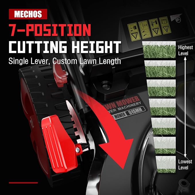 MECHOS 21 Inch 201cc 4-Cycle Engine 3-Position Cutting Height Adjustment 3-in-1 Gas Walk Behind Self Propelled Lawn Mower, Black