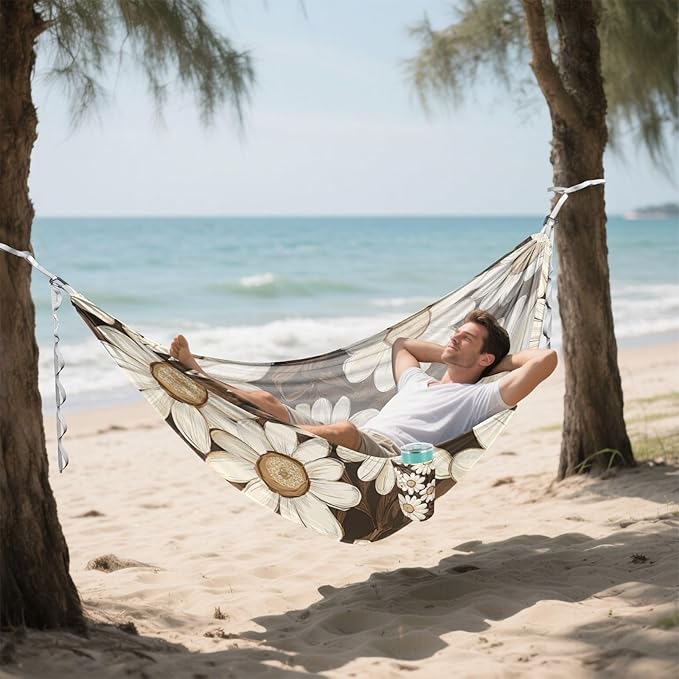 Earthy Daisies Camping Hammocks Rope Hammock for Patio Backyard Lounge Base