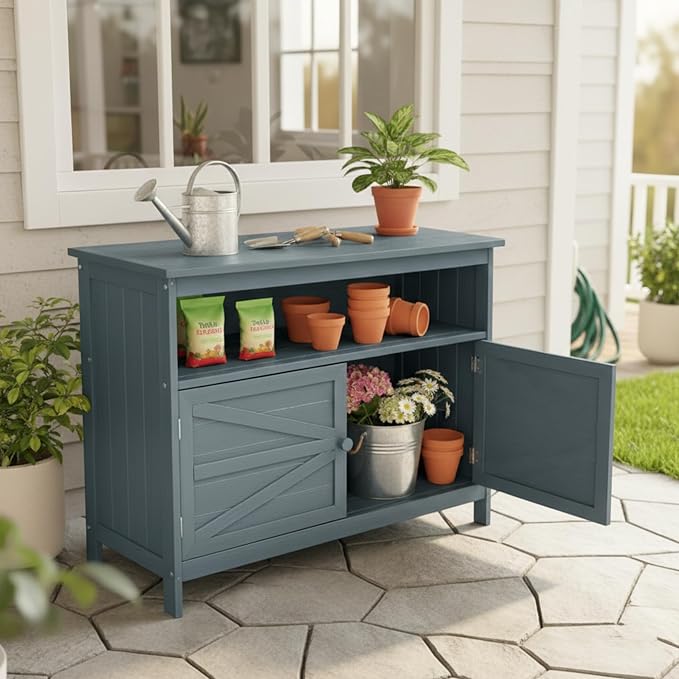 HIPS All-Weather Outdoor Storage Cabinet,Outdoor Sideboard with Magnetic Doors,3-Shelves Patio Storage Cabinet, Used for Garden,Buffet Cabinet,TV Stand, Bar Table,Balcony