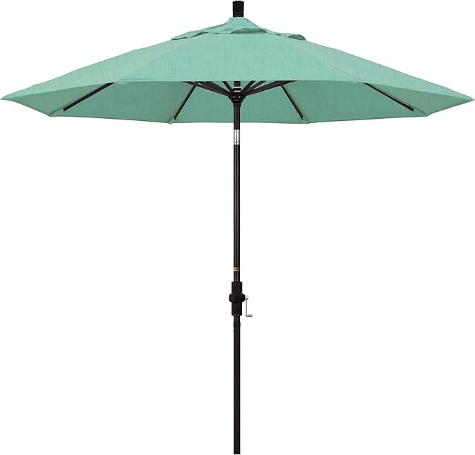 California Umbrella 9' Round Aluminum Market Umbrella, Crank Lift, Collar Tilt, Bronze Pole, Sunbrella Spectrum Cilantro