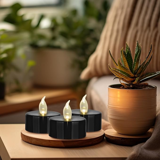 Hanzim Battery Operated LED Tea Lights: 50PACK Flameless Votive Candles Lamp Realistic and Bright Flickering Holiday Gift Long Lasting 200Hours for Seasonal & Festival Celebration Black