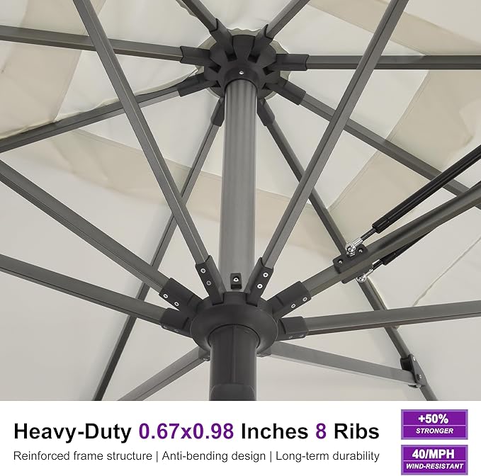 PURPLE LEAF Commercial Grade 10 x 13 FT Heavy Duty Rectangle Market Umbrella Semi Auto Open All Weather Wind Resistant Reinforced Aluminum Frame Outdoor Patio Umbrella for Restaurant Hotel Resort Cafe Poolside Business Use White