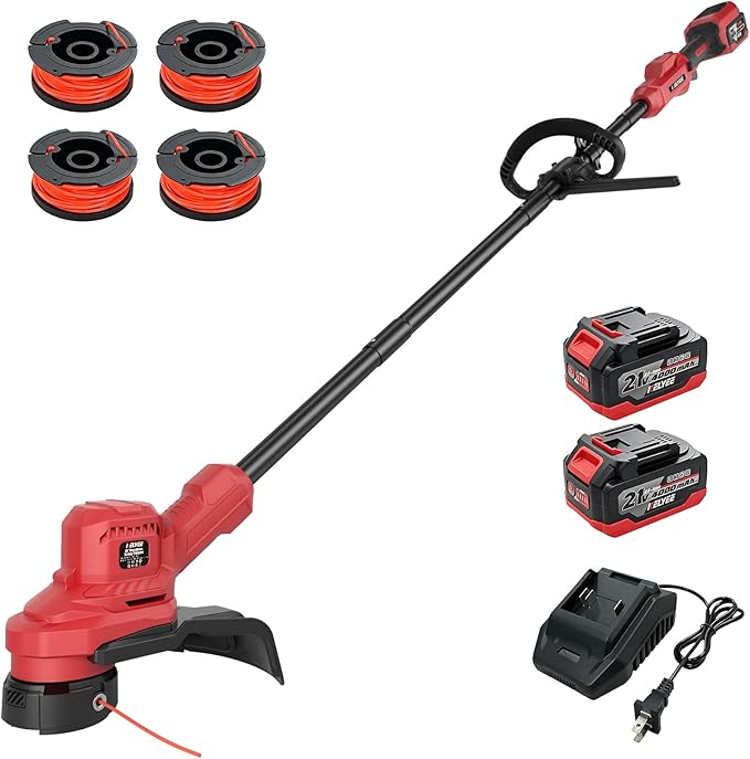 Weed Wacker, 21V Brushless Cordless String Trimmer, 2-in-1 Weed Eater & Lawn Edger, 8500RPM, 13" Cutting Width, Auto Feed Line, Batteries & Charger Included