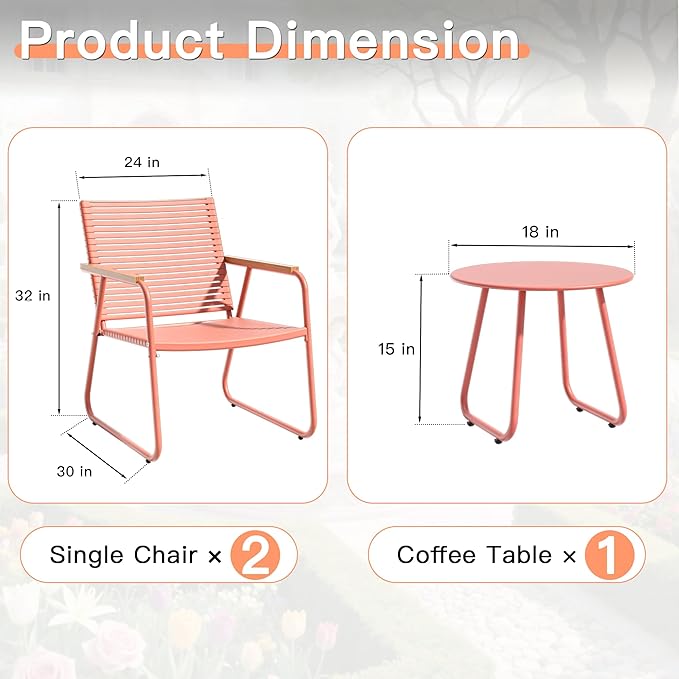 3-Piece Patio Furniture Set, Compact Outdoor Conversation Set with 2 Chairs and Glass Table, Weather-Resistant for Apartment Patio, Small Spaces, Balcony, Backyard – Orange