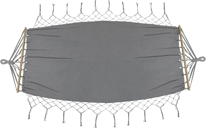 Hammock with Netted Fringe and Wooden Bars - 100" x 41" - Gray