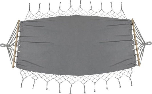 Hammock with Netted Fringe and Wooden Bars - 100" x 41" - Gray