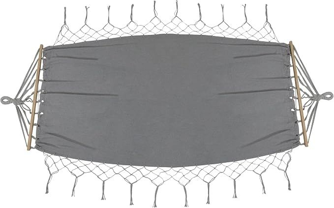 Hammock with Netted Fringe and Wooden Bars - 100" x 41" - Gray