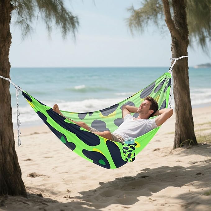 Animal Leopard Fur Print Lawn Green Black 330lb Capacity Hammocks Portable Hammock for Outside Patio Garden amacas para patios con Base de adultos