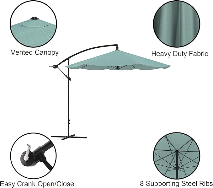 10 Ft Offset Cantilever Patio Umbrella - Fade-Resistant Shade Umbrella Outdoor Patio Canopy with Cross Base for Garden, Lawn, Deck, Yard or Pool by Pure Garden