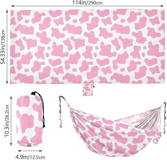 Camping Hammock Outdoor Hammocks for Outside Pink Cow Camoflage Beach Trees Portable Lightweight with Pockets Tree Straps Indoor Small