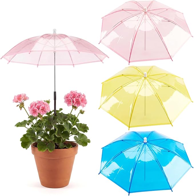3 Pack Plant Umbrellas for Outdoor Plants Clear Transparent Plant Shade Umbrellas 23.6 Inch with Straight Pole for Potted Plants Seedlings Flowers Garden Beds