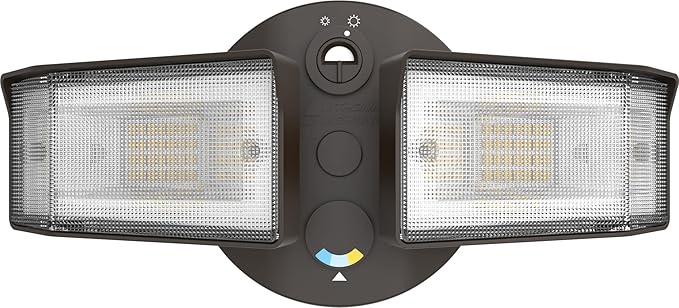 Lithonia Lighting HomeGuard 2-Light LED Outdoor Flood Lights, Outdoor LED Lights, Dusk to Dawn Sensor, Adjustable Lumens, Selectable Color, Square Heads, Dark Bronze (HGX LED 2SH ALO SWW2 120 PE DDB)