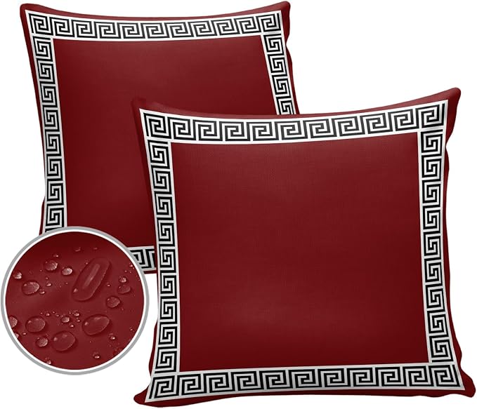 Prime Leader Outdoor Waterproof Pillow Covers Set of 2, Chinese Style Pattern Red Background Patio Throw Pillow Covers, Decorative Cushion Case for Couch Sofa Furniture Garden, 18x18 Inch