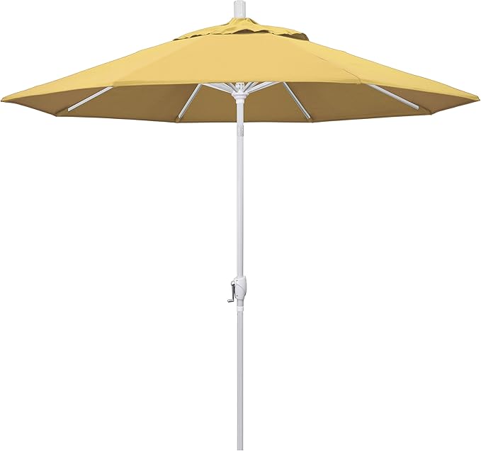 California Umbrella 9' Round Aluminum Market Umbrella, Crank Lift, Push Button Tilt, White Pole, Cilantro