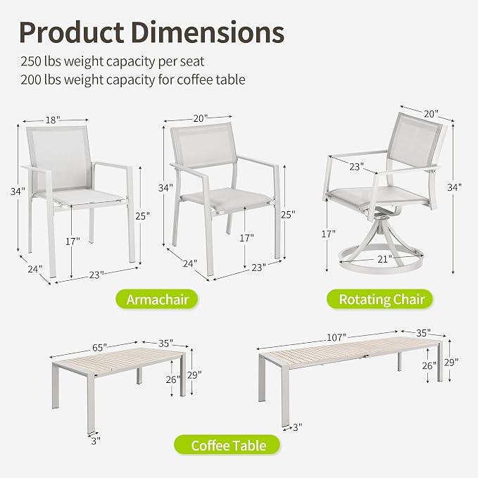 Outdoor Patio Furniture Set 11 Piece, Extendable Patio Dining Table for 6-10 People and 10 Patio Dining Chairs with Armrest, All-Weather Aluminum Patio Dining Furniture Set for Garden Lawn