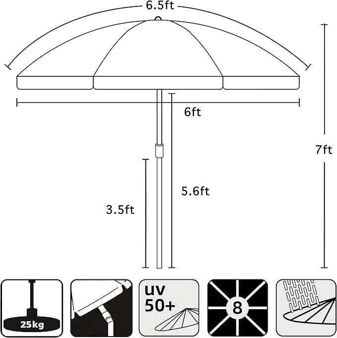 AMMSUN Patio Umbrella, 6.5 ft Outdoor Table Umbrella with Tilt Steel Pole, UPF50+ Protection, Great for Outdoor Garden Backyard, Tan