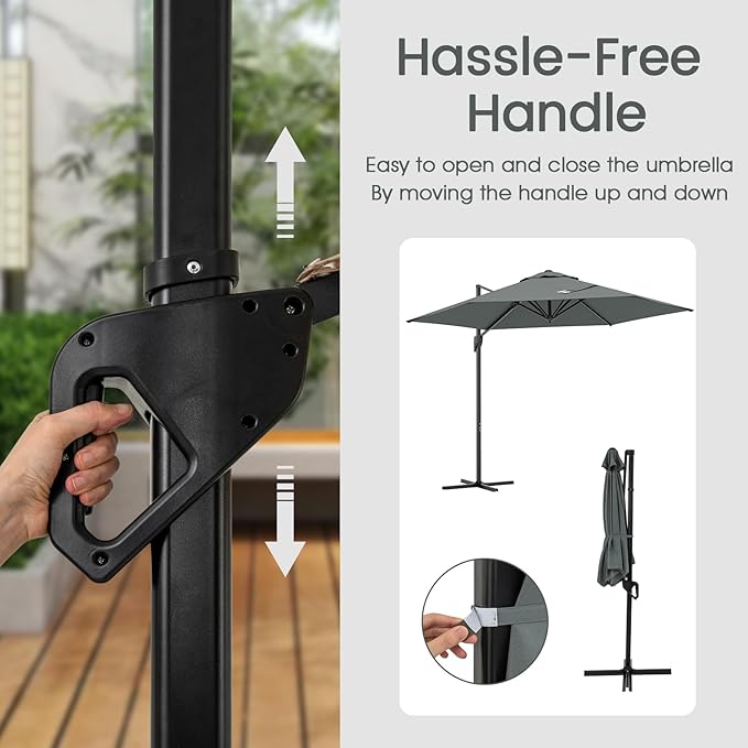 Tangkula 9 FT Cantilever Patio Umbrella, Heavy Duty Offset Outdoor Hanging Umbrella with Vented Top, Handle, Sun-Protective Canopy for Pool Backyard Garden Deck (Gray,9 FT)
