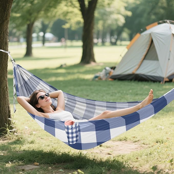 Blue and White Checkerboard 330lb Capacity Camping Hammocks with Tree Straps Portable Hammock for Outside Patio Garden hamaca con Base para adultos