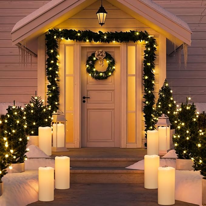 Eldnacele Large Outdoor Solar Flameless Candles Waterproof, 4" x 8", Solar Powered Dusk to Dawn Plastic LED Flickering Pillar Candles for Garden Patio Lanterns Wedding Holiday Decor(2 Pack White)