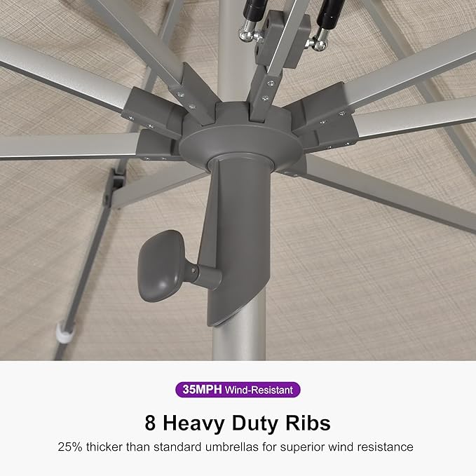PURPLE LEAF 11.5 FT Semi-Auto Outdoor Patio Umbrella Market Table Sun Umbrellas with 8 Aluminum Sturdy Ribs for Backyard Deck Garden Pool (Silver Pole Beige Canopy)