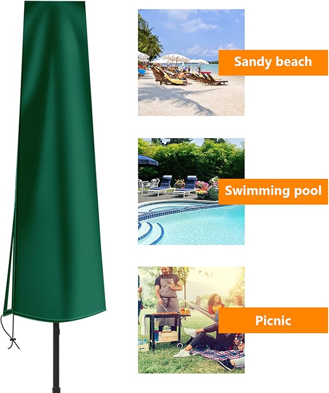 Dafire Patio Umbrella Cover for 7FT to 9FT Patio Umbrellas,1.7m Parasol Covers (Green 420D),Oxford Fabric Waterproof Market Umbrella Cover with Zip,Parasol Covers for Outdoor Umbrellas with Rod