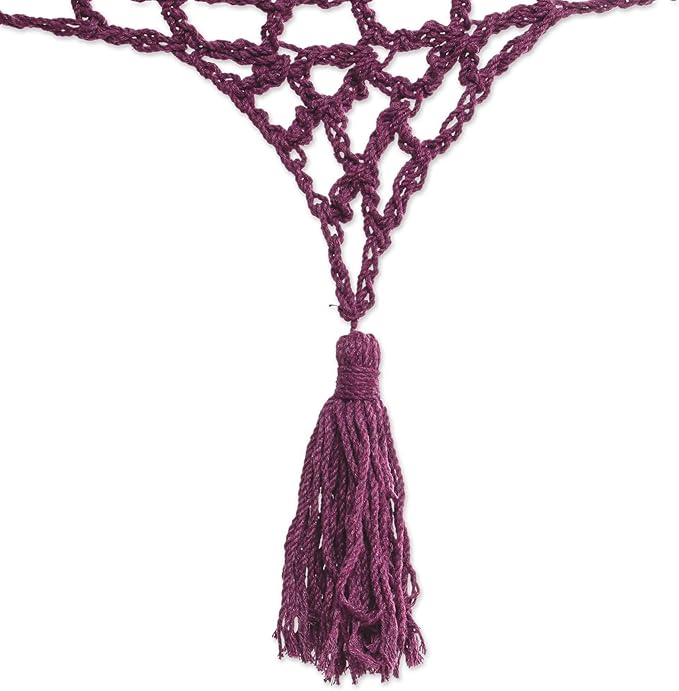 NOVICA Artisan Handmade Cotton Rope Hammock Burgundy Tasseled Triple from Mexico Solid Maya [Bed Size 83in L x 94in W Total Length 150in L Fringe 23.5in L] ' Veranda in Bordeaux' Triple