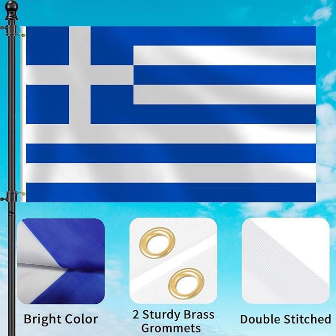 Greek Flag 3x5 FT Heavy Duty Greece Flag Double Stitched Vivid Color Fade Proof Outdoor Decor With Brass Grommets(Greece)