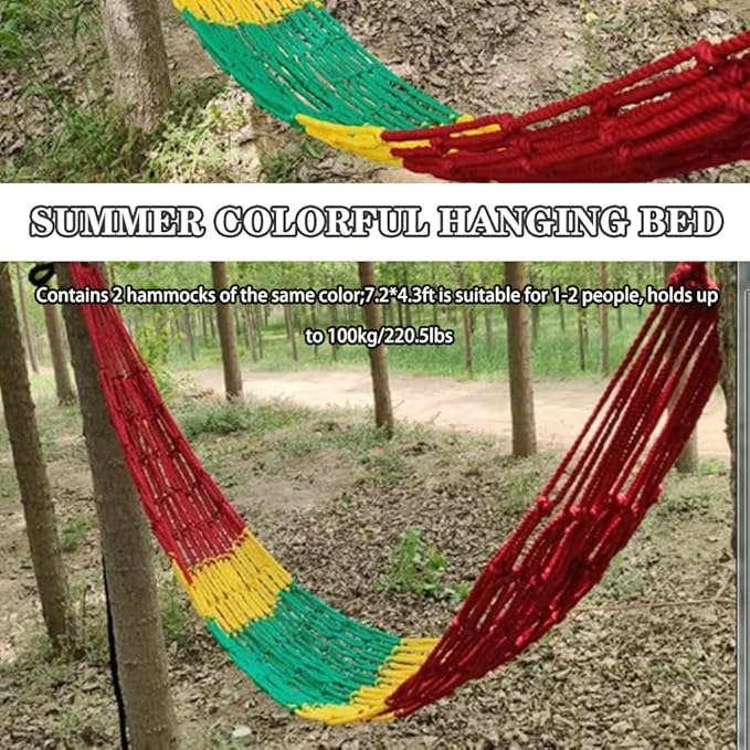 2-Pack Summer Breathable Mesh Hammock, Beach Relaxation Hanging Bed with Storage Bag, for Garden/Travel, Load Bearing 100kg/220.5lbs