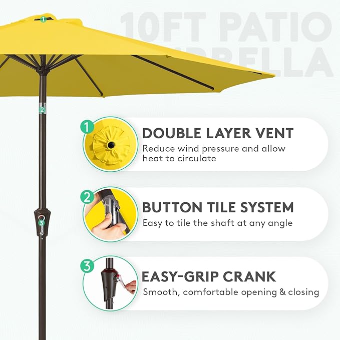 JEAREY 10FT Outdoor Patio Umbrella Outdoor Table Umbrella with Push Button Tilt and Crank, Market Umbrella 8 Sturdy Ribs UV Protection Waterproof for Pool, Garden (Yellow)