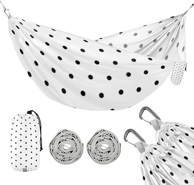White Background Black Polka Dots 330lb Capacity Hammocks with Portabl Carry Bag Hanging Hammock for Camping & Hiking Essential Bases para hamacas para adultos