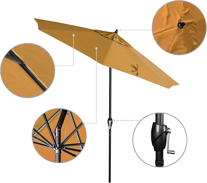 California Umbrella 7.5' Rd Aluminum Patio Umbrella, Crank Lift, Auto Tilt, Black Finish